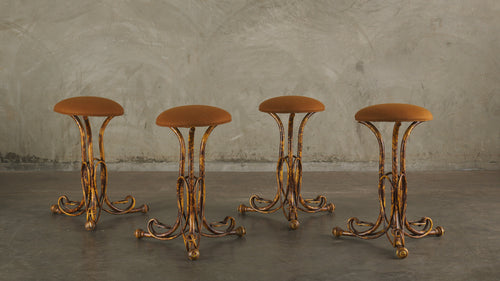 SET OF FOUR FAUX BAMBOO CONTINENTAL STOOLS